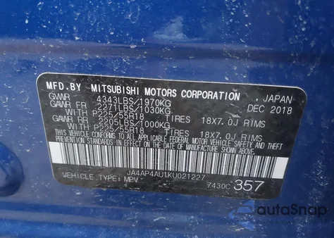 2019 Mitsubishi Outlander Sport 2.0 Se из США, поврежденный, VIN JA4AP4AU1KU021227